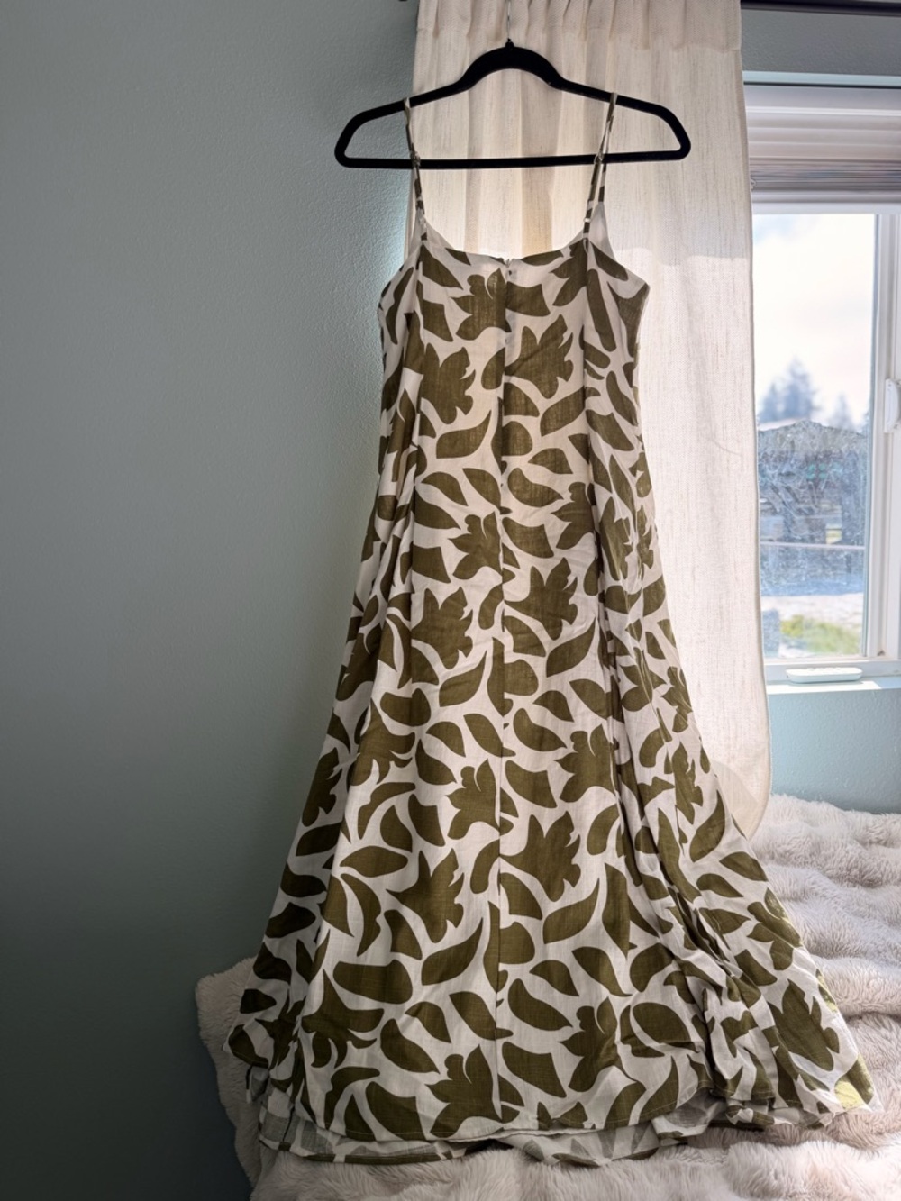MSK Olive Green and White Leaf-Print Slip Dress - Picture 3 of 5
